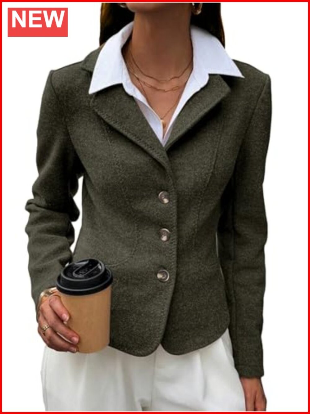 Tweed Cropped Fitted Blazer for Women Work Jacket
